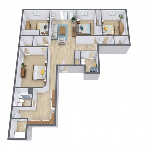 Thunder Creek Apartments in Fargo, ND | Four Bedroom Floor Plan 42a